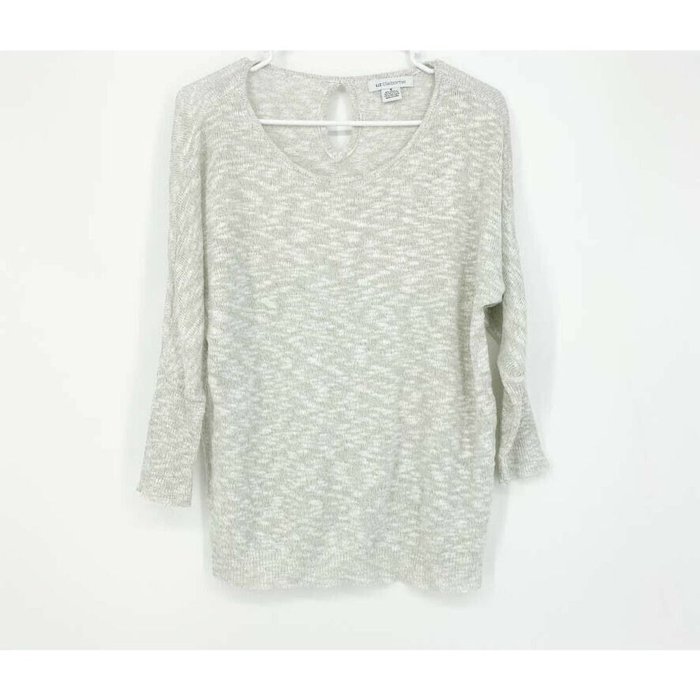 Liz Claiborne Gray Silver Shimmer Sweater Oversized Pullover Size Small‎